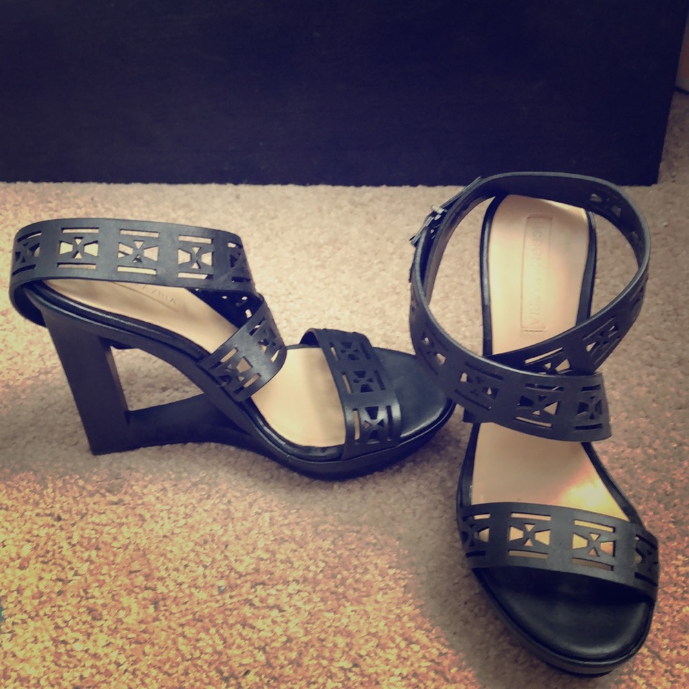 BCBG Black Cut-out Wedge Sandal (Size 7.5)